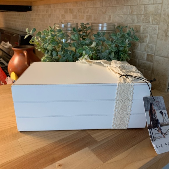 RAE DUNN “OUR LOVE STORY” WHITE WOOD BOOK STACK - Picture 4 of 8